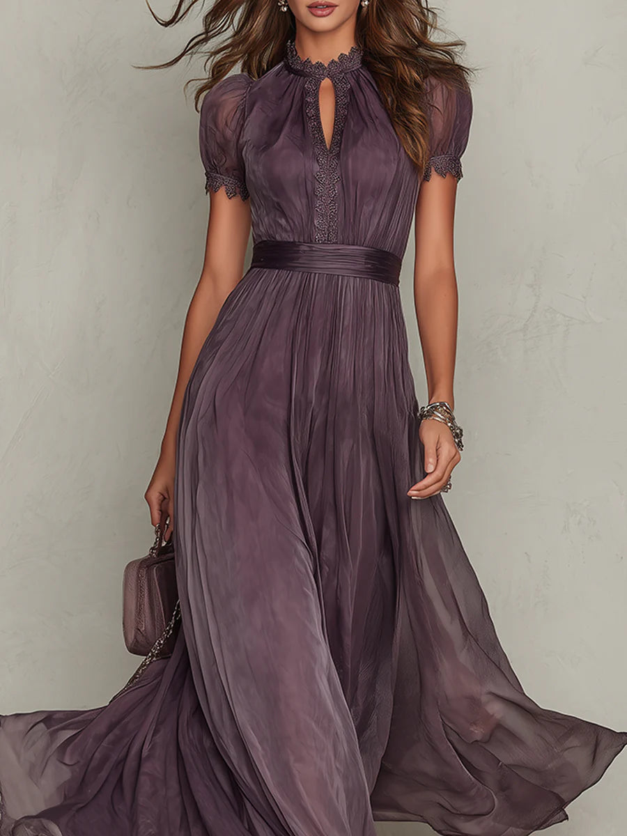 Celia | Long Violet Dress with a V-Neckline