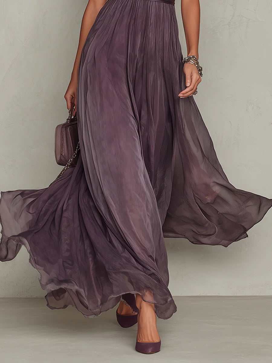 Celia | Long Violet Dress with a V-Neckline