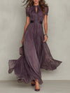 Celia | Long Violet Dress with a V-Neckline