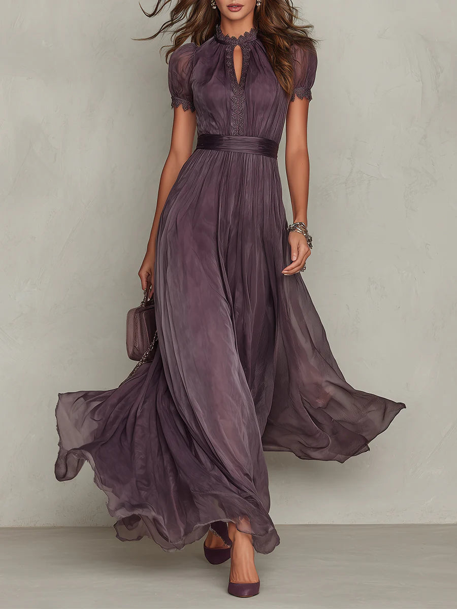 Celia | Long Violet Dress with a V-Neckline