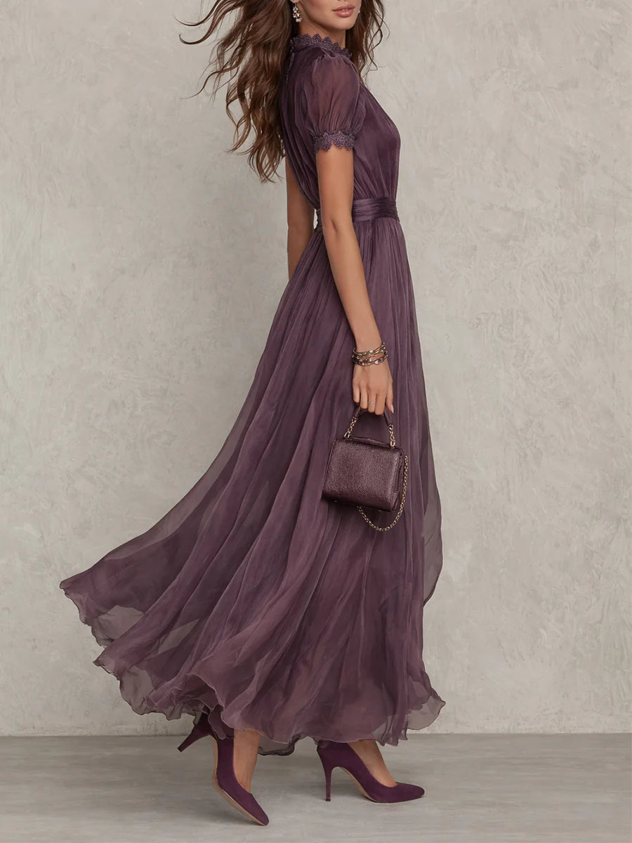 Celia | Long Violet Dress with a V-Neckline