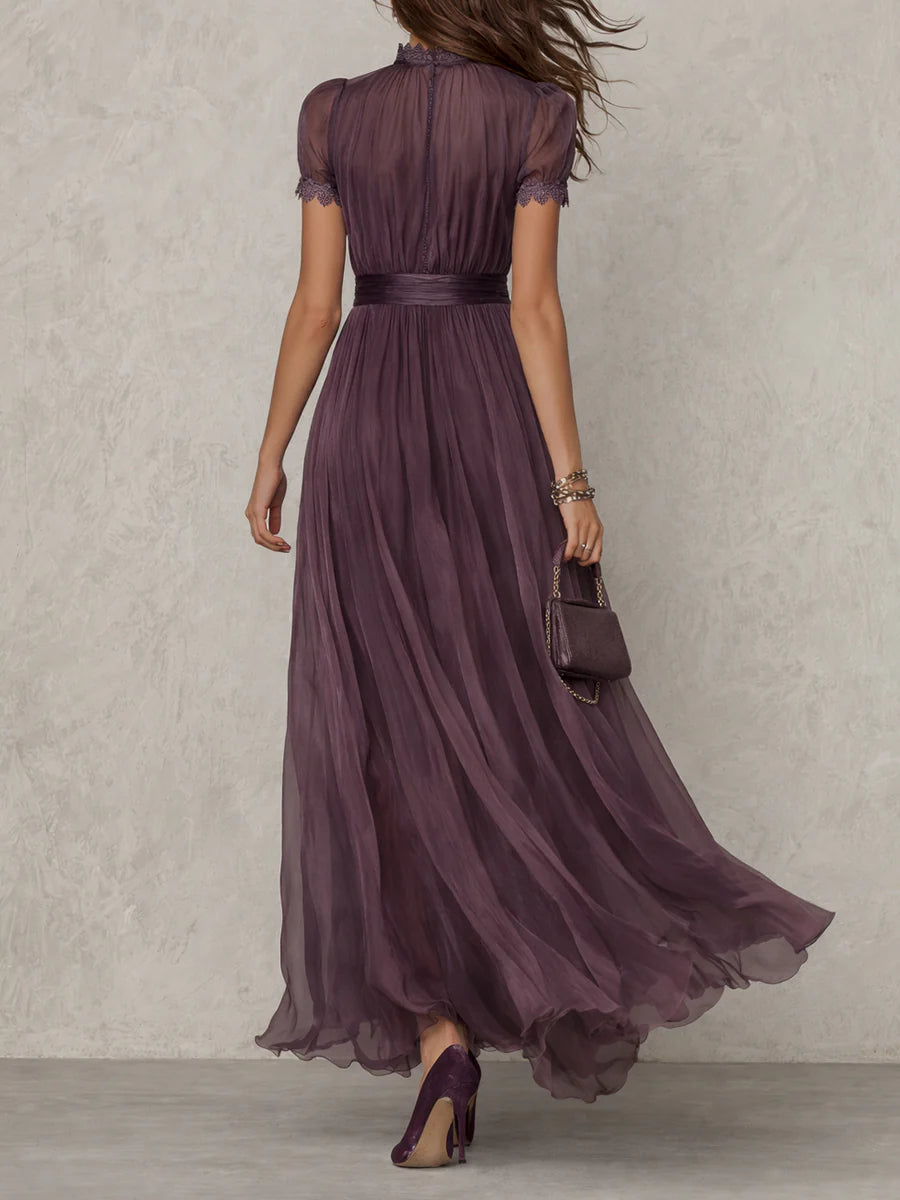 Celia | Long Violet Dress with a V-Neckline