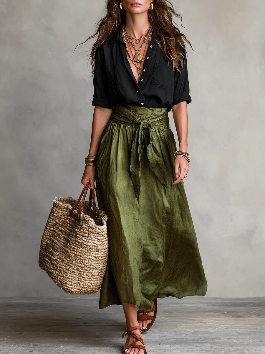 Elara | Elegant Two-Piece Set with Midi Skirt