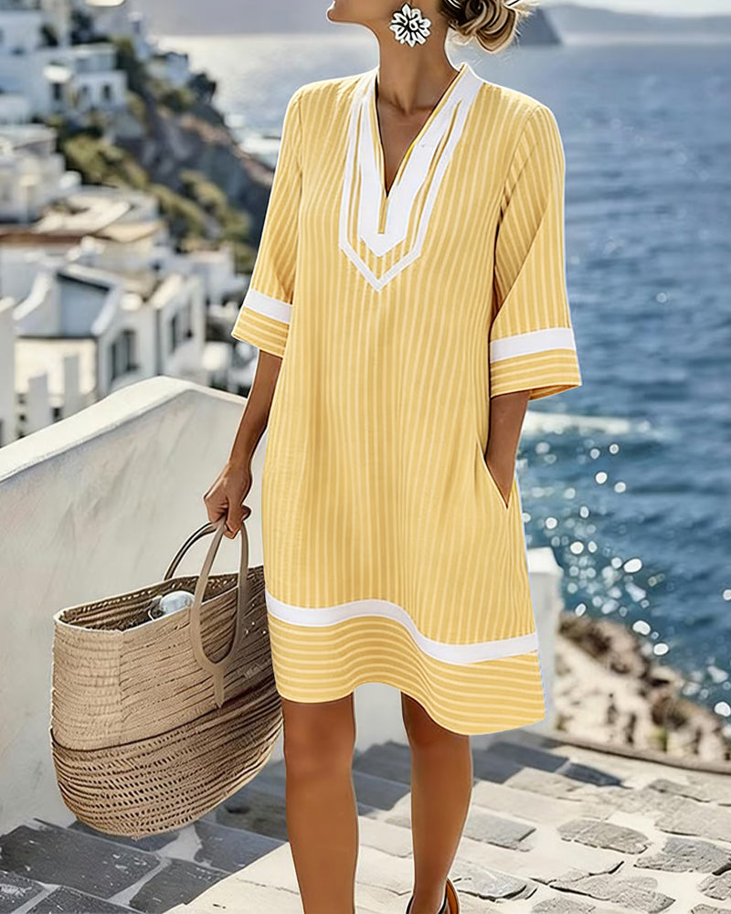 Althea | V-Neck Short Sleeve Striped Dress