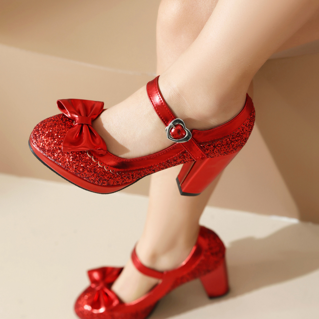 Alice | Mary Jane Platform Heels with Bow and Heart Buckle