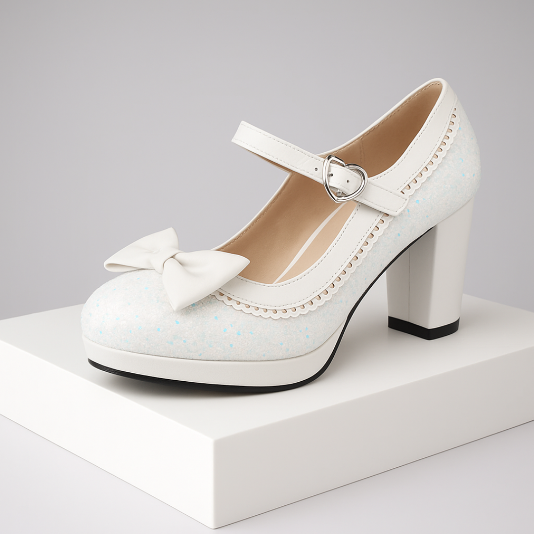 Alice | Mary Jane Platform Heels with Bow and Heart Buckle