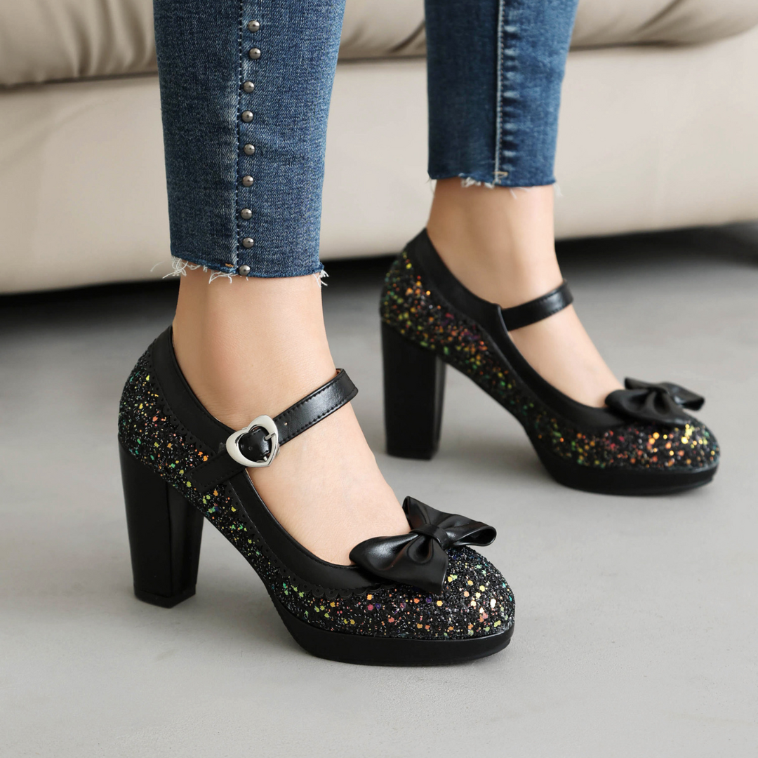 Alice | Mary Jane Platform Heels with Bow and Heart Buckle