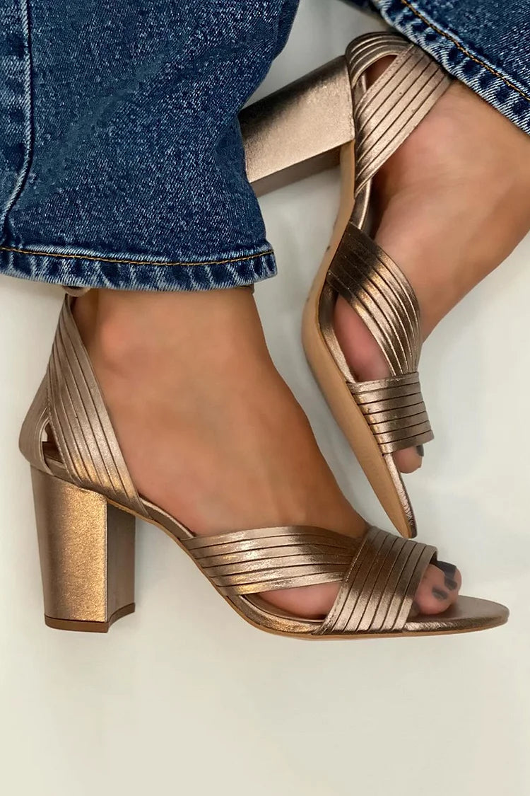 Audrey | Block Heel Sandals with Crisscross Straps and Ankle Strap