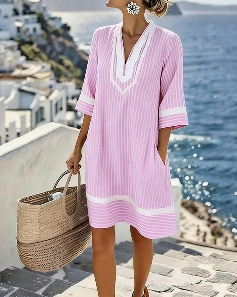 Althea | V-Neck Short Sleeve Striped Dress