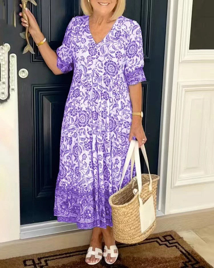 Brenda | Graceful V-Neck Floral Dress