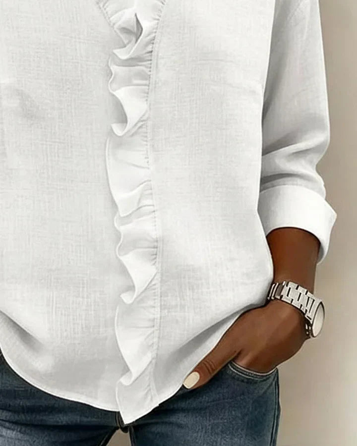 Arianna | Blouse with Ruffles, V-Neck and Long Sleeves