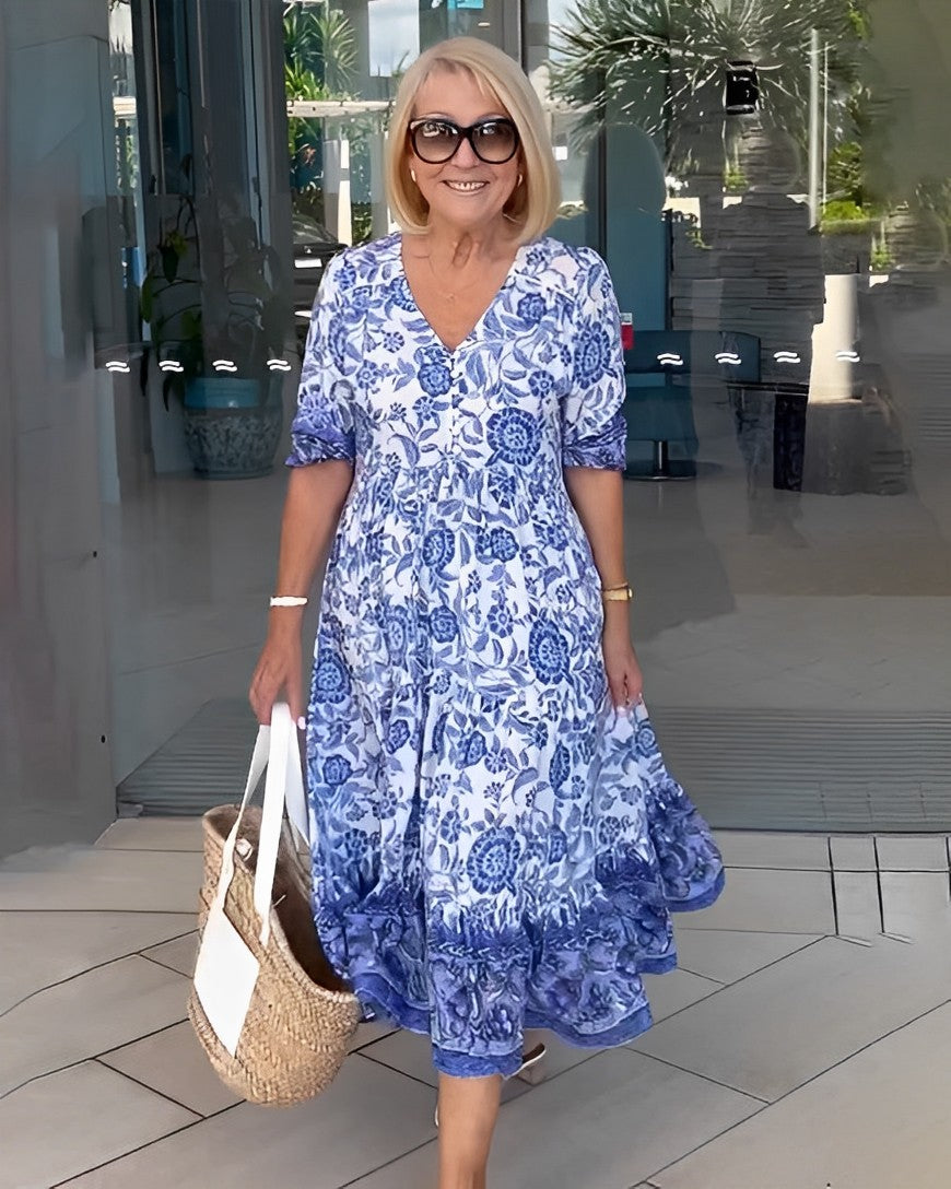 Brenda | Graceful V-Neck Floral Dress