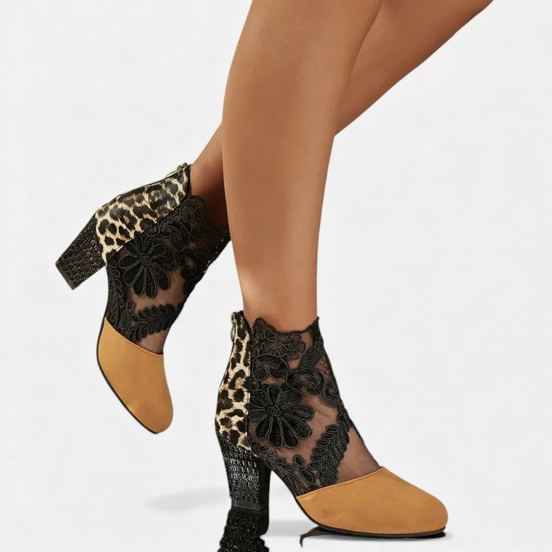 Barbara | Lace Ankle Boots with Block Heel and Pointed Toe