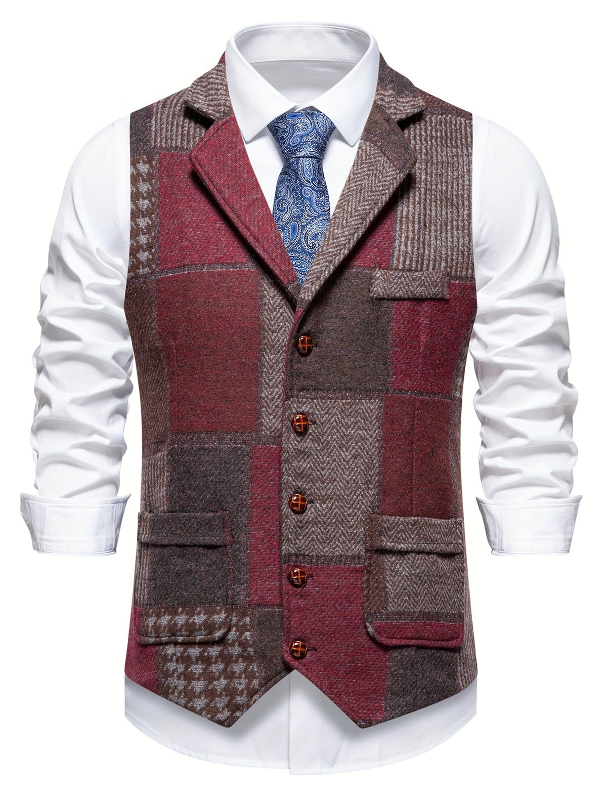 Leo | Patchwork Tweed Waistcoat with Herringbone Pattern