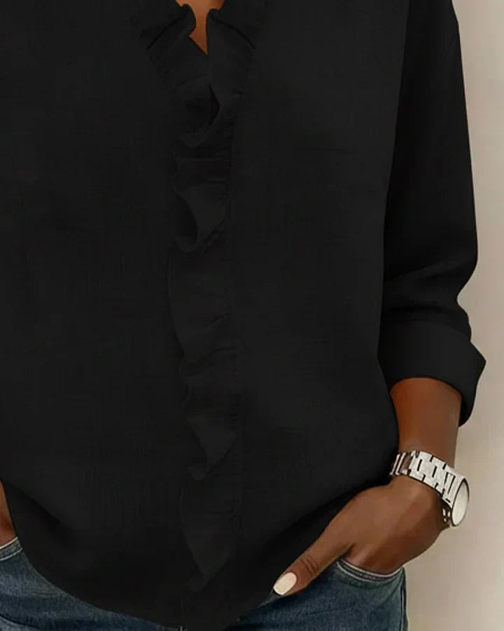 Arianna | Blouse with Ruffles, V-Neck and Long Sleeves
