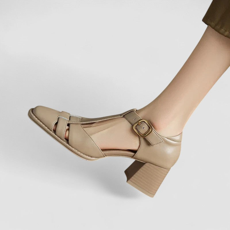 Carrie | Orthopedic Block Heels with T-Strap and Buckle Closure