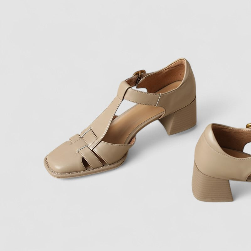 Carrie | Orthopedic Block Heels with T-Strap and Buckle Closure