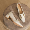 Rhonda | Block Heel Loafers with Pointed Toe and Gold Buckle