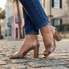 Audrey | Block Heel Sandals with Crisscross Straps and Ankle Strap