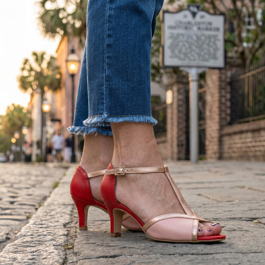 Diane | T-Bar Strap Heels with Buckle Closure and Peep Toe