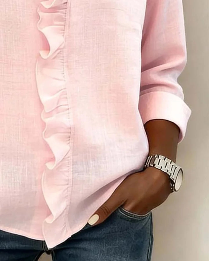 Arianna | Blouse with Ruffles, V-Neck and Long Sleeves