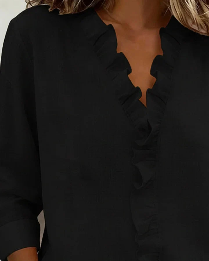 Arianna | Blouse with Ruffles, V-Neck and Long Sleeves