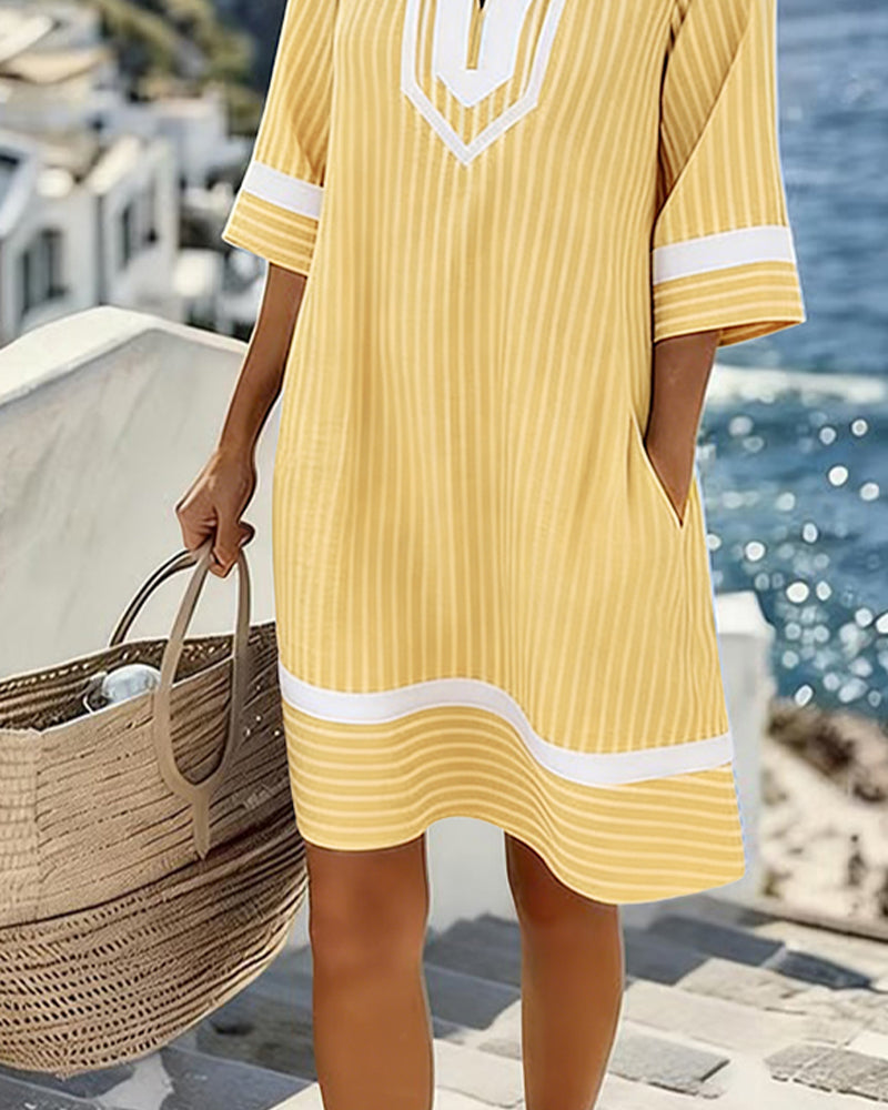 Althea | V-Neck Short Sleeve Striped Dress
