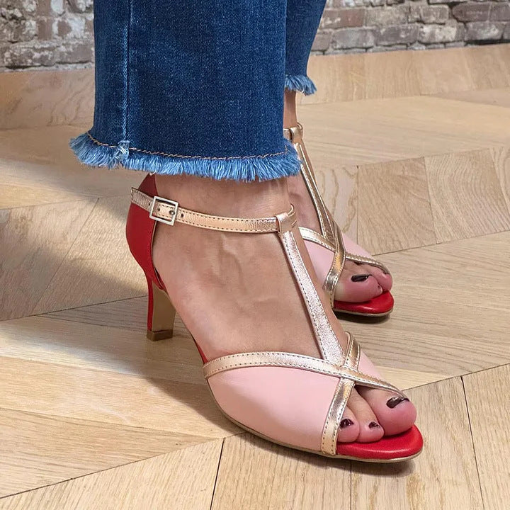 Diane | T-Bar Strap Heels with Buckle Closure and Peep Toe