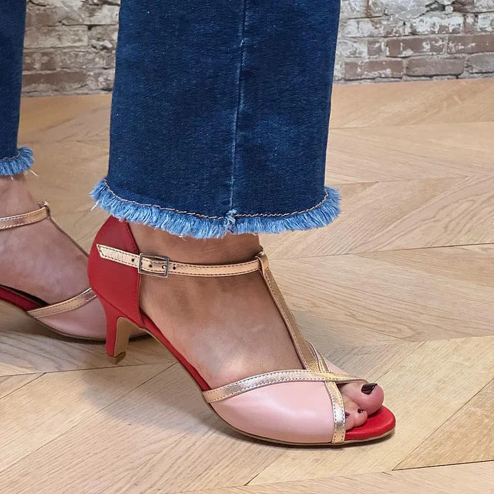 Diane | T-Bar Strap Heels with Buckle Closure and Peep Toe
