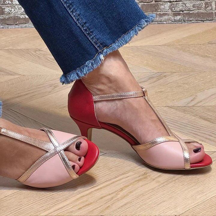 Diane | T-Bar Strap Heels with Buckle Closure and Peep Toe