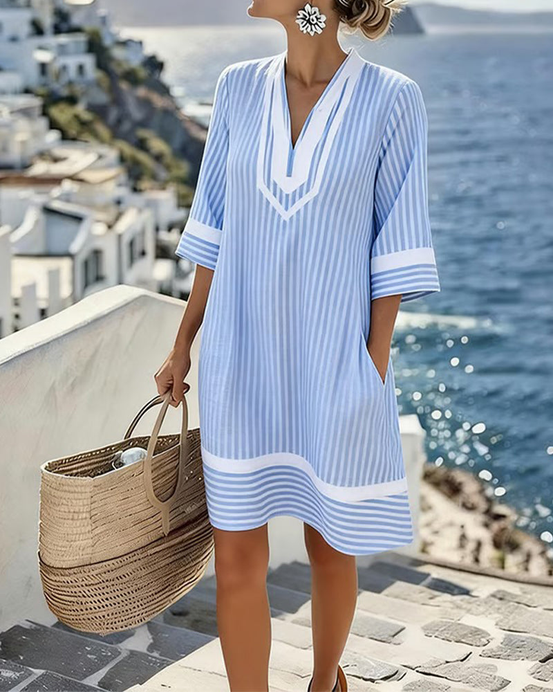 Althea | V-Neck Short Sleeve Striped Dress