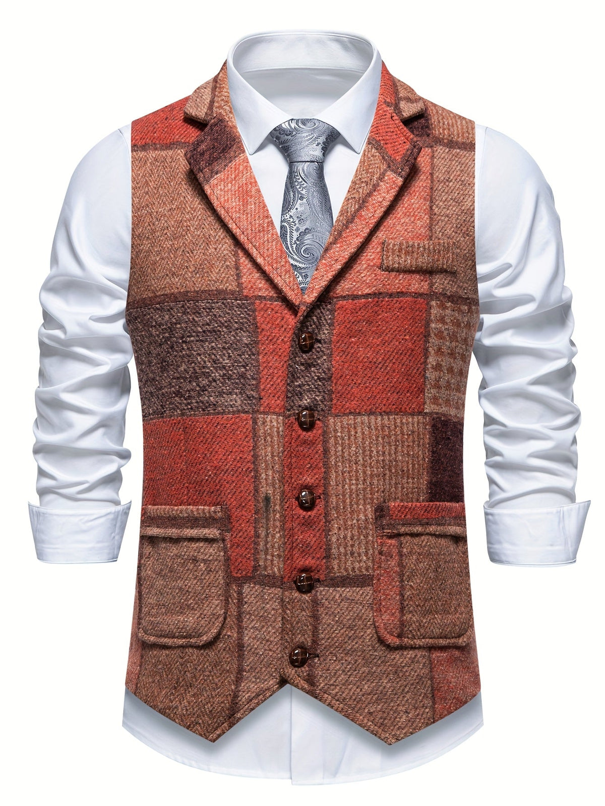 Leo | Patchwork Tweed Waistcoat with Herringbone Pattern