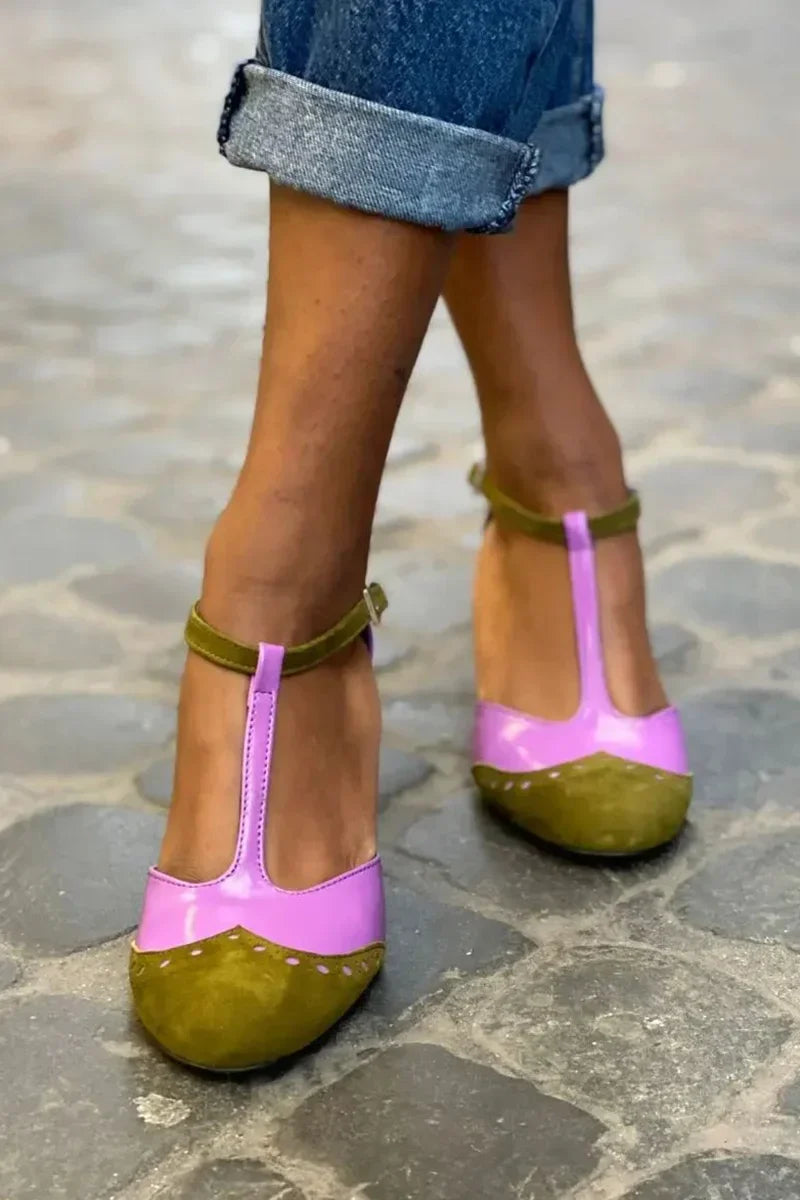 Roberta | T-Bar Strap Heels with Block Heel and Ankle Strap