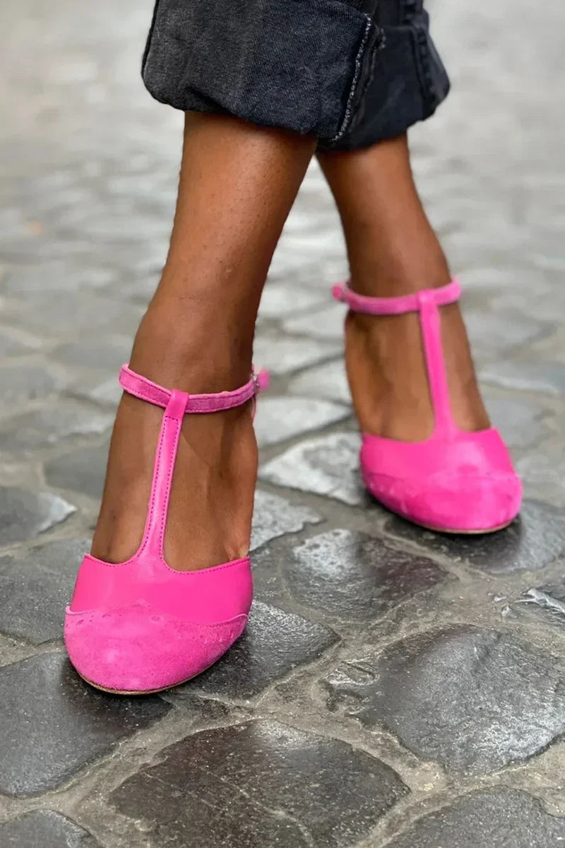 Roberta | T-Bar Strap Heels with Block Heel and Ankle Strap