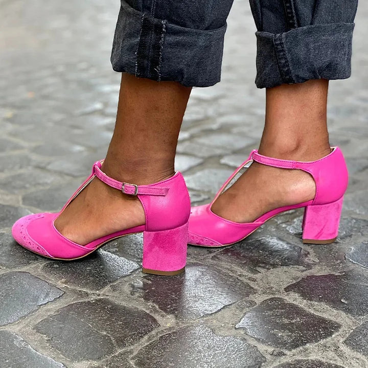 Roberta | T-Bar Strap Heels with Block Heel and Ankle Strap